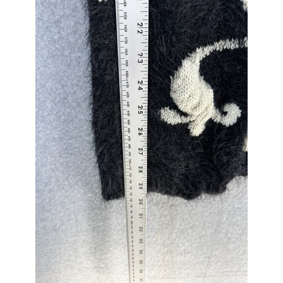 Rebells Womens Open Cardigan Fuzzy Black Cream Floral Print Long Sleeve Size S - Picture 5 of 11